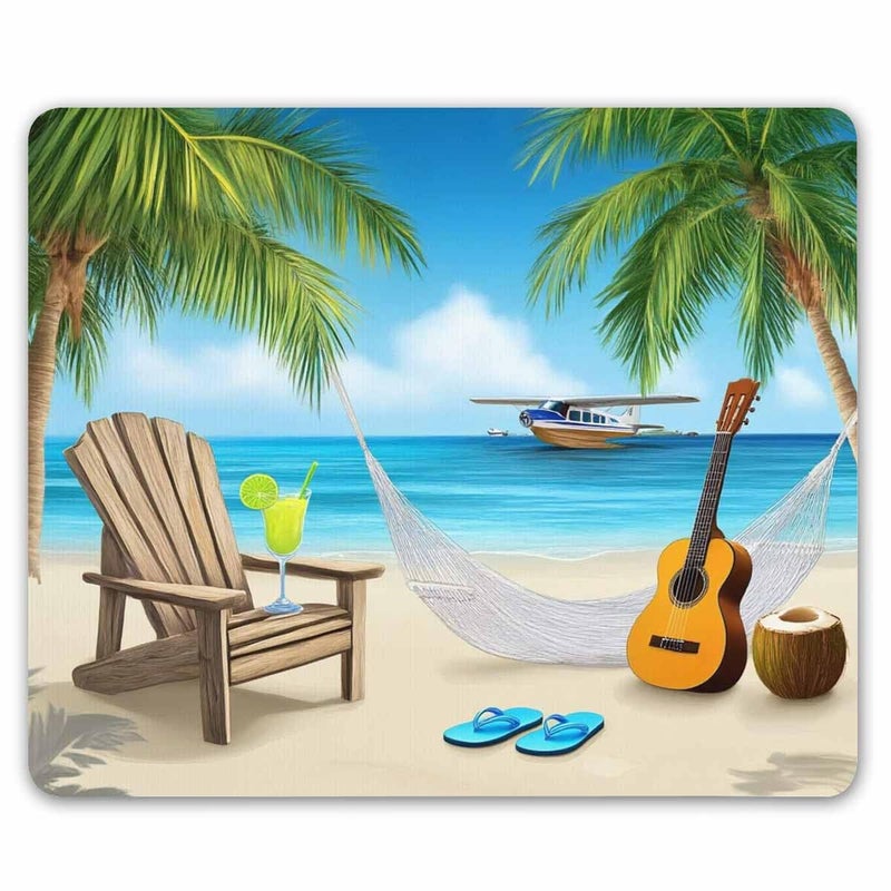 Smooffly Beaches Mouse Pad Custom,Island Animals Animated Paradise Island Guitar on The Beach Personality Gaming Mouse Pad - Image 1